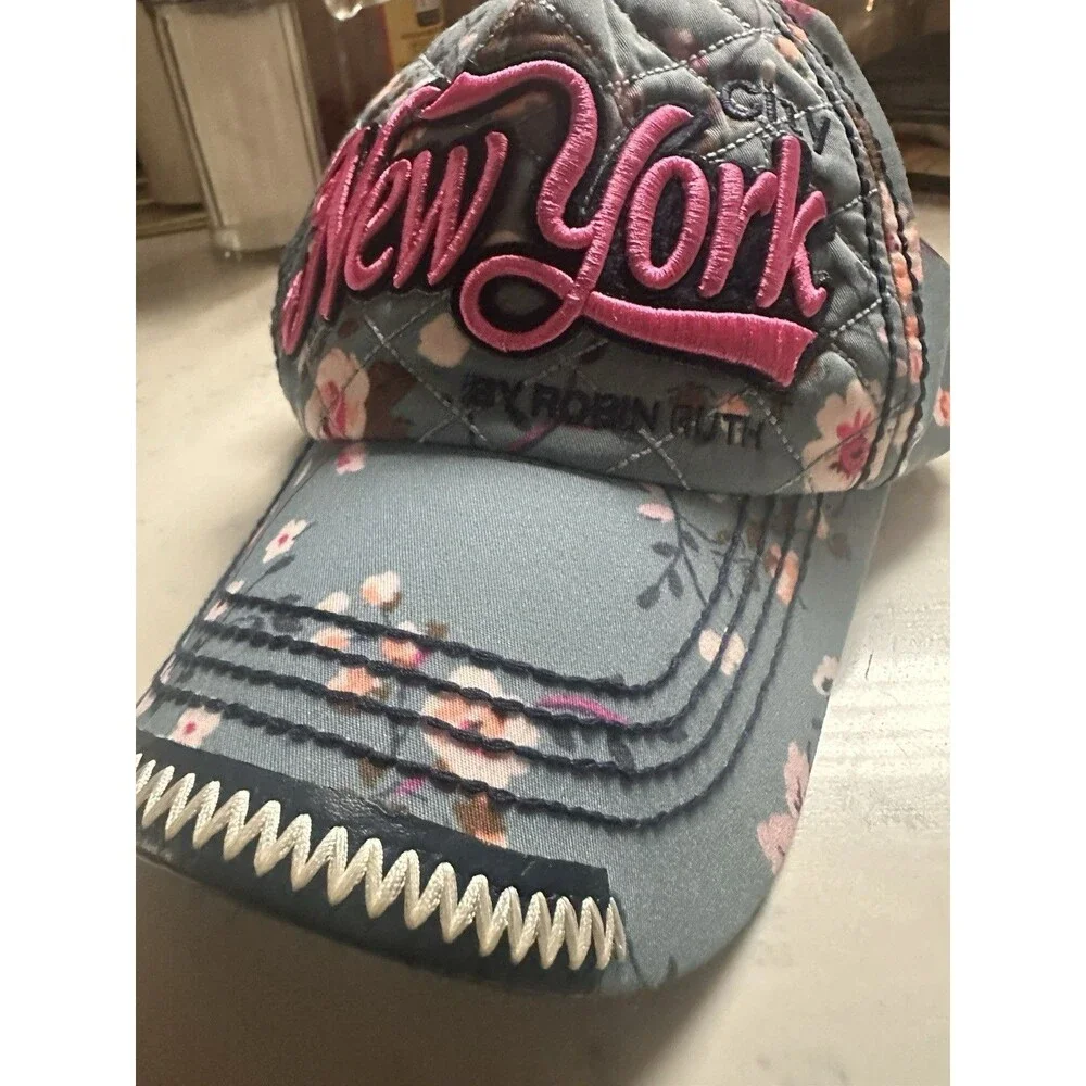 Robin Ruth‎ Floral Blue New York Baseball Hat Cap - Pattern Trim Bill Fashion
